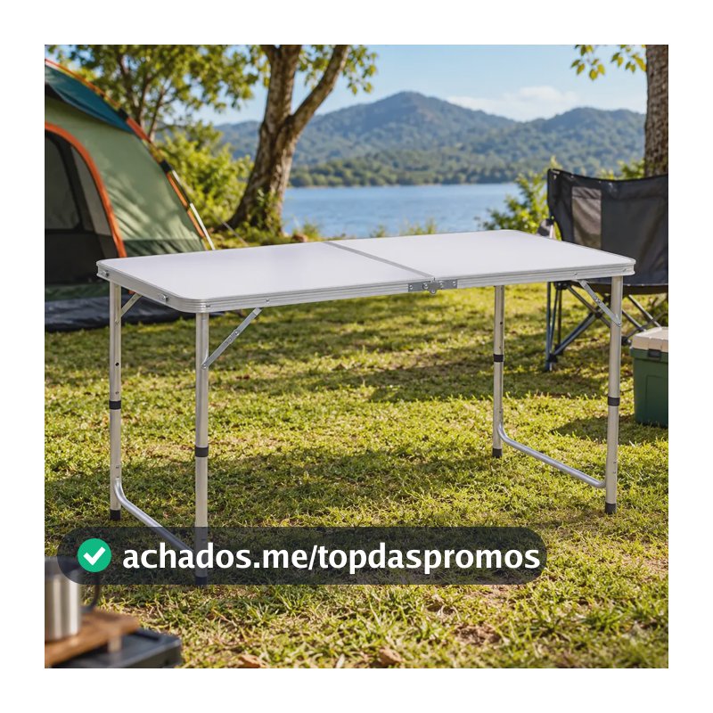 Mesa Portátil Ajustável Vira Maleta Com Alça Dobrável 1,20m Mesa Dobrável Portátil Vira Maleta Para Camping Praia Churrasco Branco