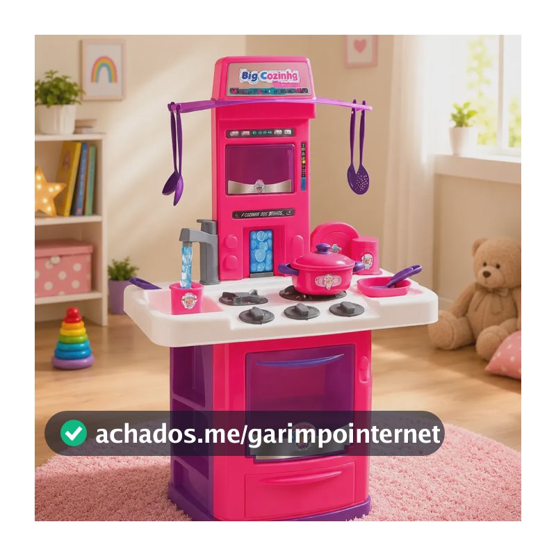 Kit Big Cozinha Infantil Completa Brinquedo Fogão Criança Rosa