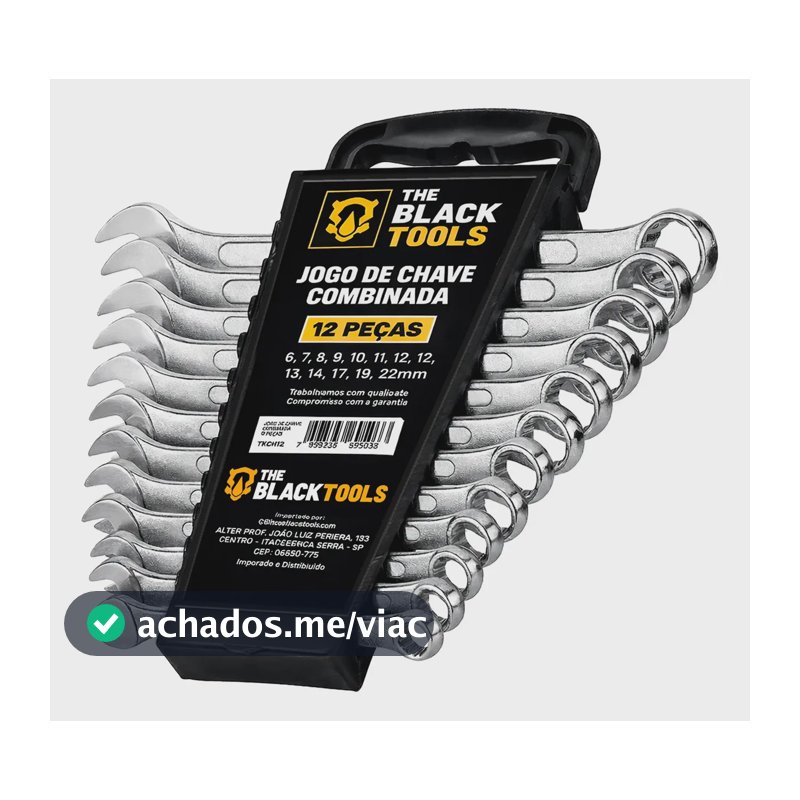 Jogo De Chave Boca E Estrela Combinada 12 Pçs Aço 6-22 Mm Cromada Profissional Tkch12 The Black Tools