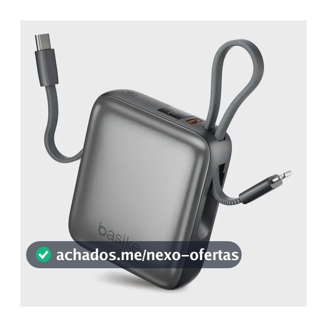 Carregador Portátil Power Bank Basike 10000mAh 22.5W Rápido 4 Saídas Cabo Embutido Display iPhone Samsung