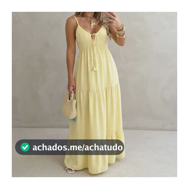 Vestido Feminino Longo, Modelo Fluído Decote Em V -blogueira