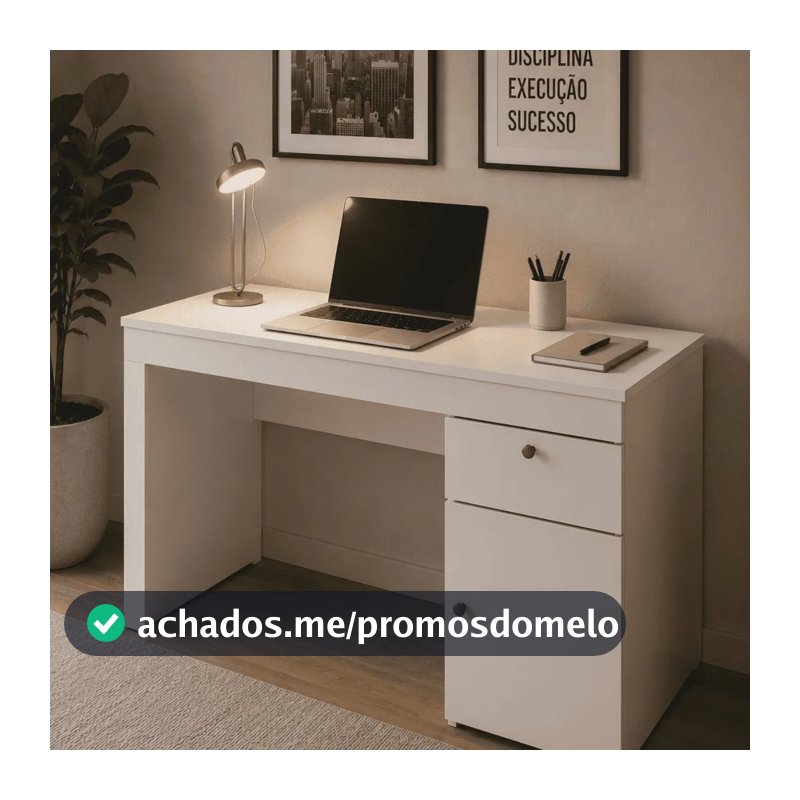 Escrivaninha Para Computador 108 Cm Com Porta E Gaveta Mesa Home Office Escritório Quarto Estudo Notebook Moderna Canela Off White