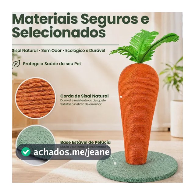 Newpet Arranhador Gatos Cenoura 40cm C/ Base Estável | Tecido Teddy | Vertical 40cm | Estimula Alongamento | Design Exclusivo Vermelho