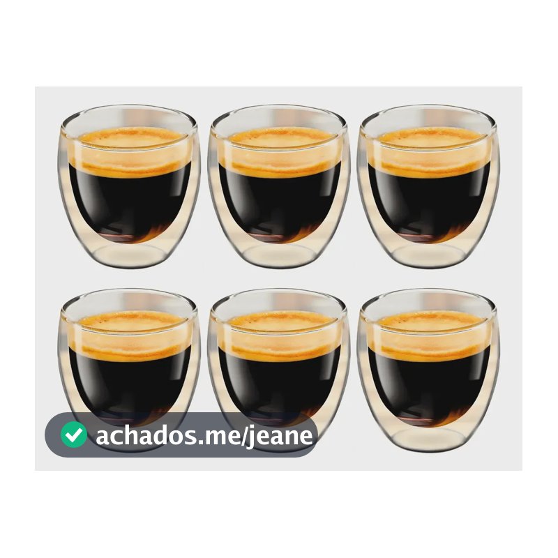 Jogo 6 Copos Vidro Duplo Parede Dupla 80ml Design Moderno Transparente