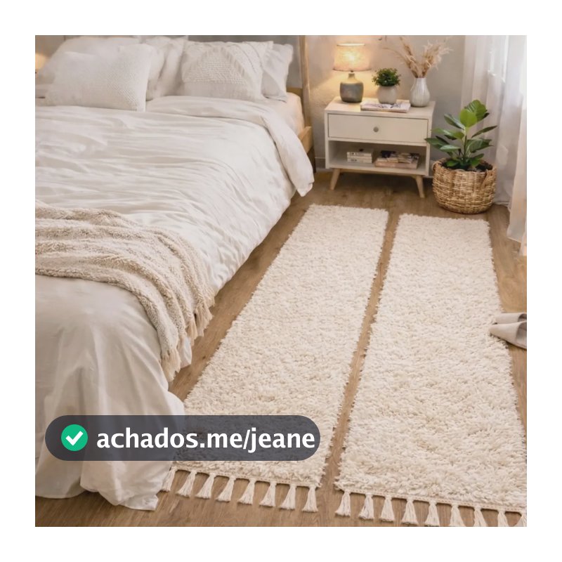Kit 2 Tapete Passadeira 1,60x0,50 Boho Algodão Cru Quarto 1.6 M 50 Cm Cru