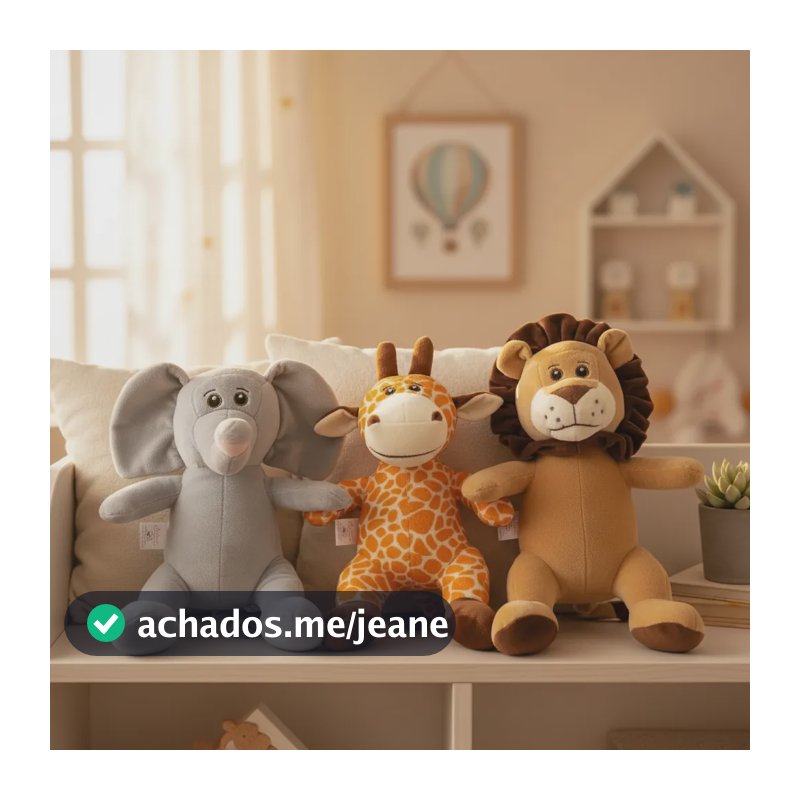 Kit De Pelúcia Safari 25cm Presente Decoração Quarto Nicho Elefante Girafa Leão 25cm