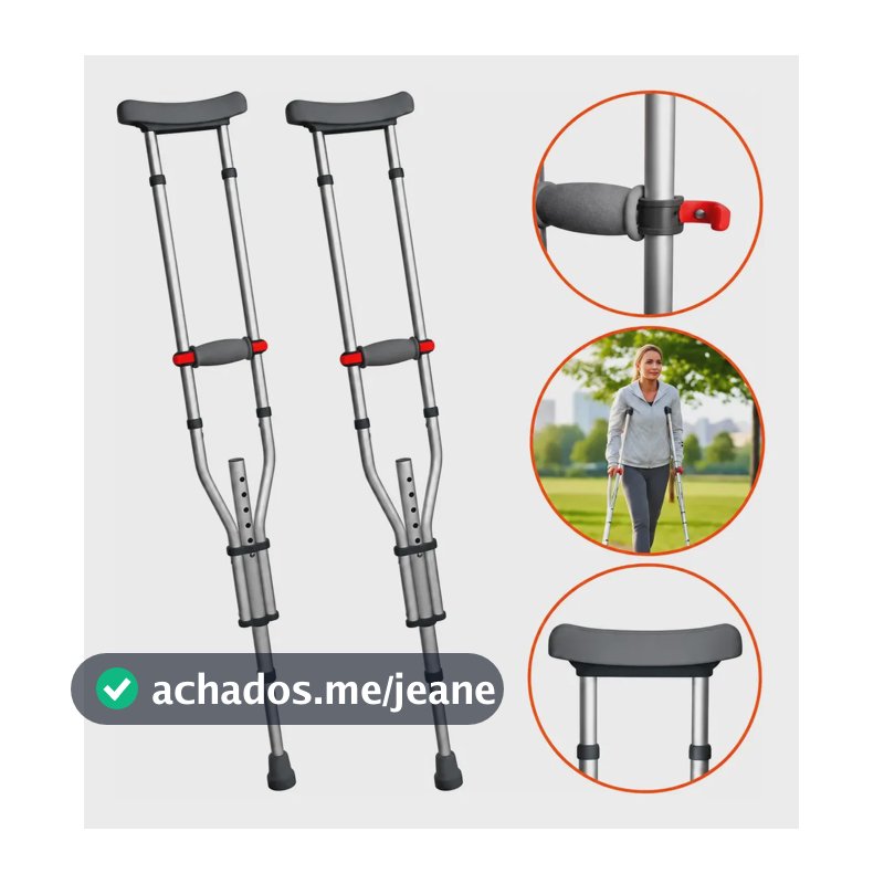 Par Muleta Axilar 3 Em 1 Altura Ajustável Sc602 Hidrolight Cinza