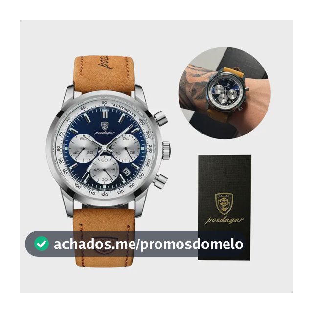 Relógio Luxo Poedagar Masculino Pulseira Em Couro Funcional