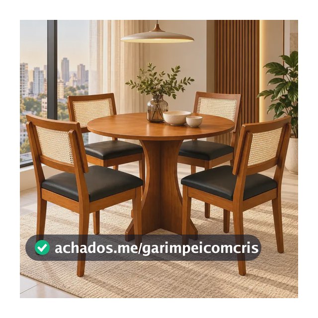 Mesa De Jantar Com 4 Cadeiras Estofadas Madeira Maçica Tampo Nature / Cadeira Courino Preto Lisa