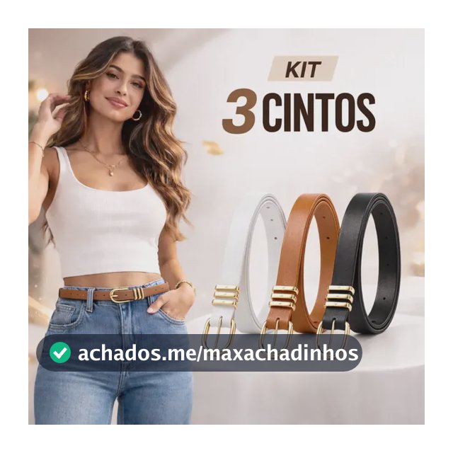 Kit 3 Cintos Femininos Com  Fivela E Passador Triplo Dourado Colorido Lisa Adulto