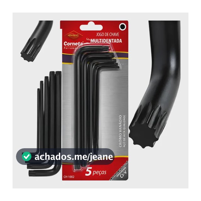 Jogo Chave L Estriada Multidentada Longa 5 Peças Cr-v Favori Preto