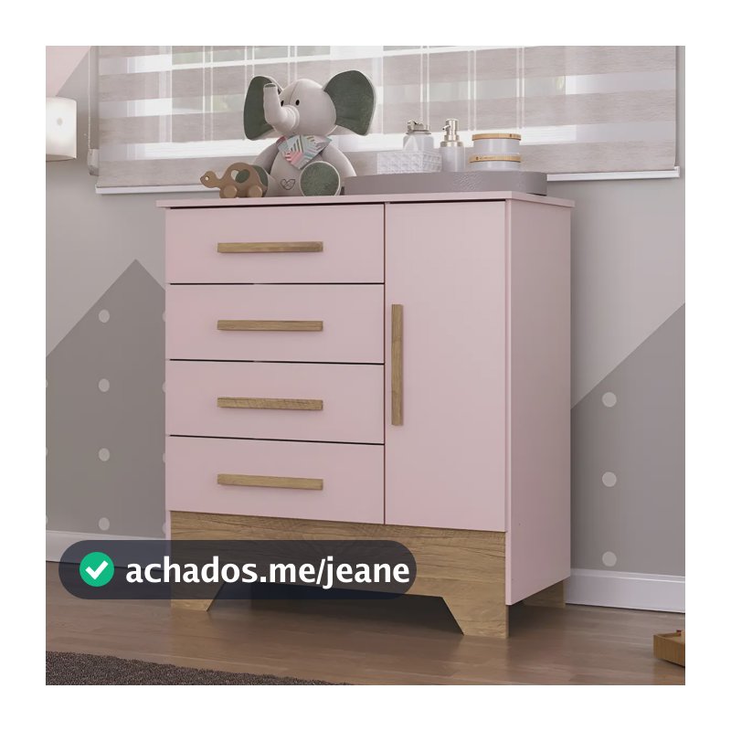 Cômoda Infantil 4 Gavetas 1 Porta Com Pés Catavento Rodial Cor Rosa/nature