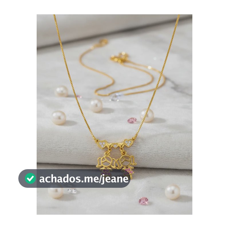 Colar Cordão Filhos Pingente Duas Meninas Banhado A Ouro 18k Dourado