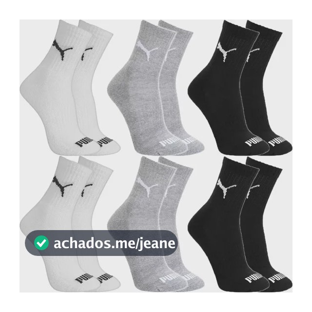 Kit 6 Pares Meias Puma Cano Médio Alto Algodão Original