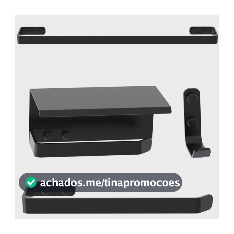 Kit Acessórios Para Banheiro Preto Fosco 4 Peças Max Preto