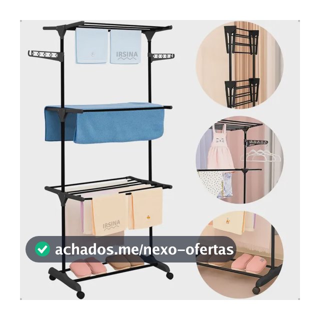 Varal Dobrável De Chão 3 Andares De Roupas Grande Com Rodinha Aba Lateral Retrátil Para Cabide Irsina