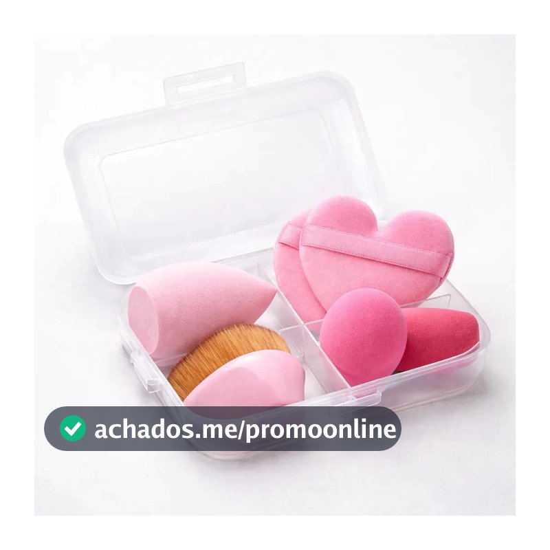 Kit Esponja+ Pincel+ Estojo Maquiagem Gota Chanfrada Base Média