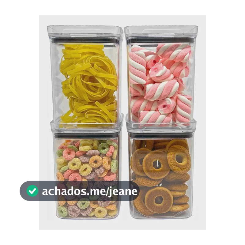 Kit 4 Potes Herméticos Acrílico Quadrado Empilháveis 1l Transparente