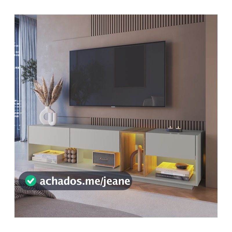 Rack Para Tv Até 65  3 Gavetas Iluminação Led Rgb 180cm Mel / Arenas