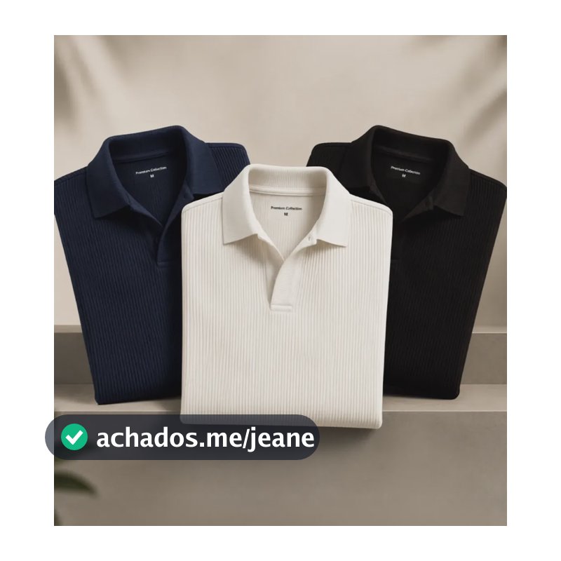 Kit Camisa Polo Masculina Canelada Gola Italiana Sem Botao Kit 3 - Azul Marinho/ Off White / Preto G