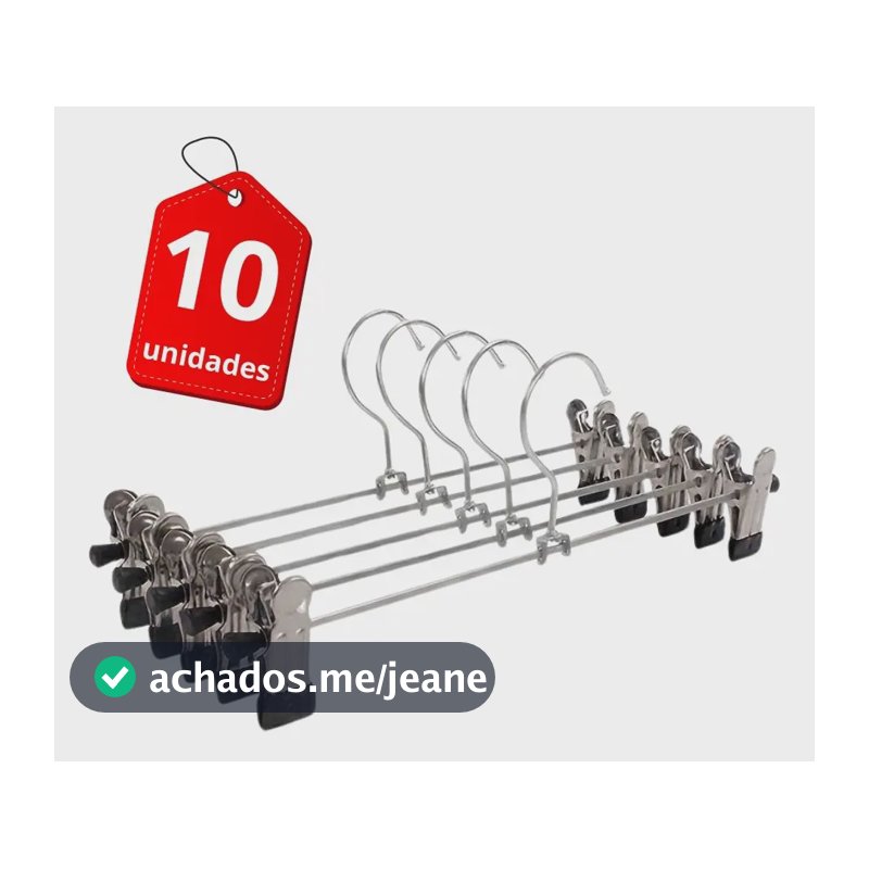 Kit 10 Cabide Metal Com Presilhas Cromado Ajustável Calça  Prateado
