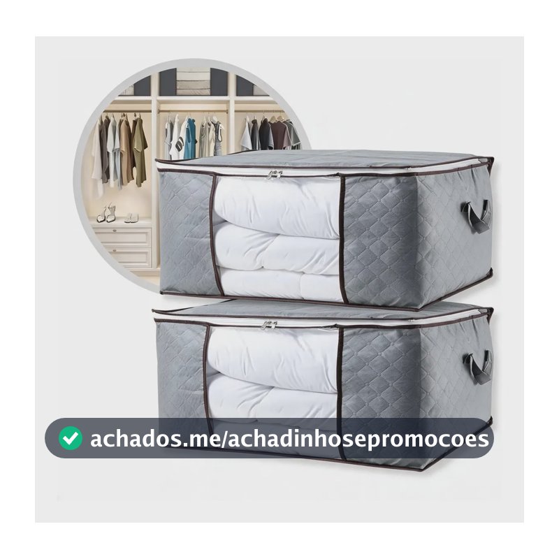 Kit 2 Saco Organizador Edredom Roupa Cobertor Multiuso 84l Cinza-escuro