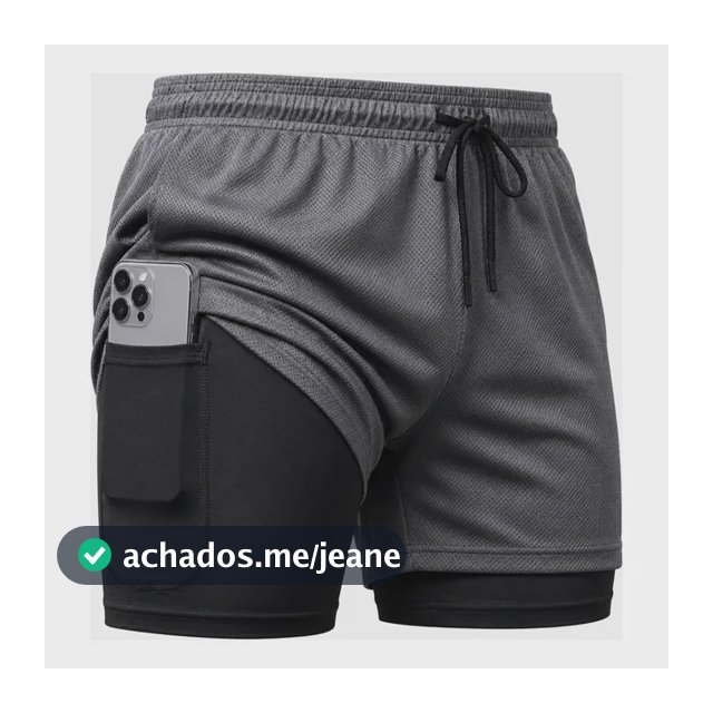 Shorts Dry Fit 2 Em 1 Masculino Térmico Compressão Corrida Cinza Liso G
