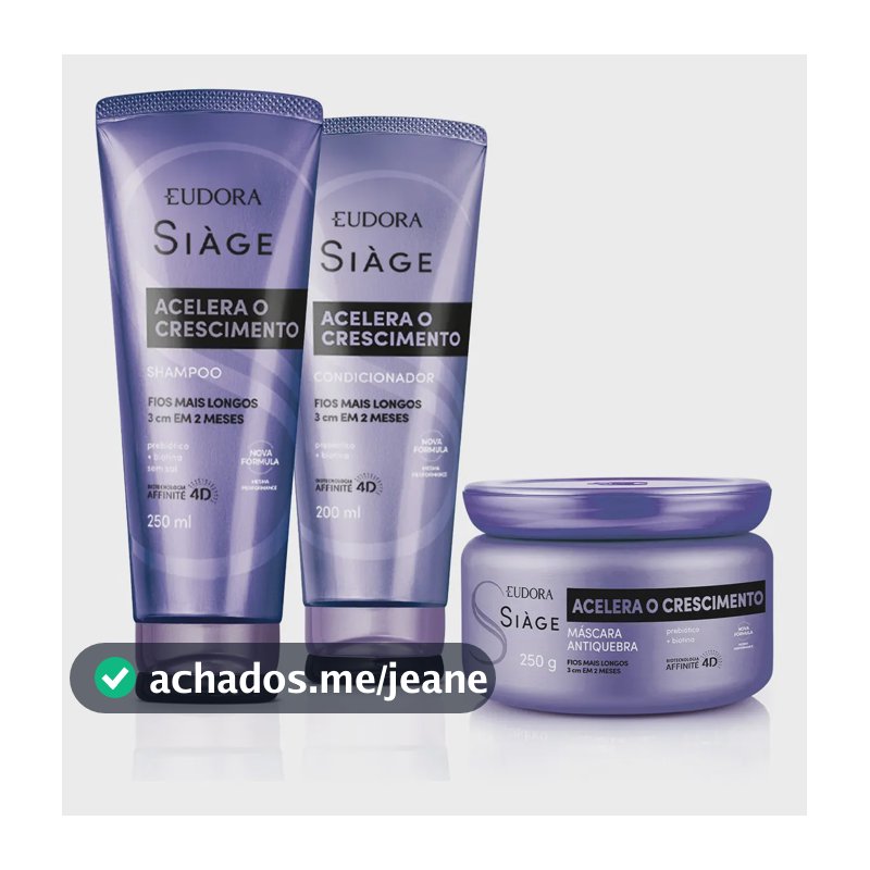Kit Siàge Acelera o Crescimento: Shampoo 250ml + Máscara Capilar 250g + Condicionador 200ml