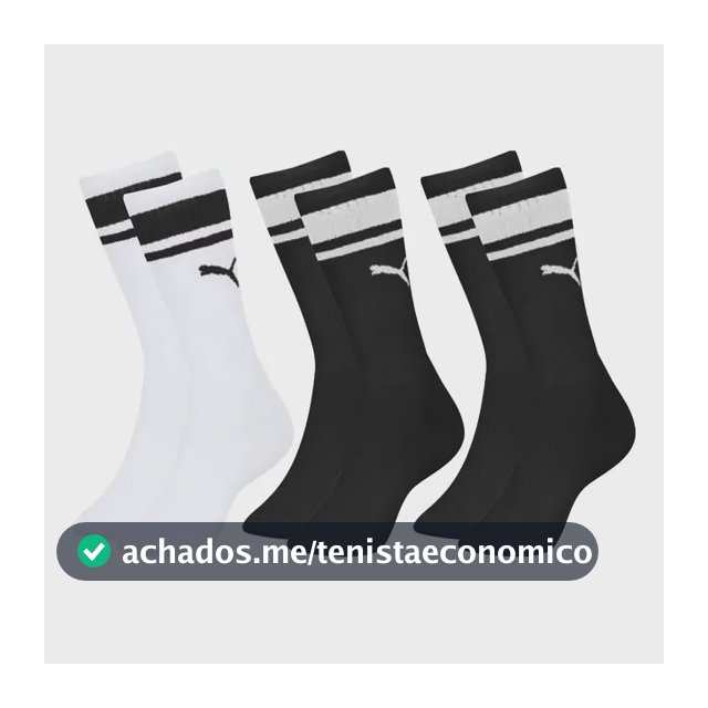 Kit 3 Pares Meia Puma Cano Alto Academia Esportiva Original