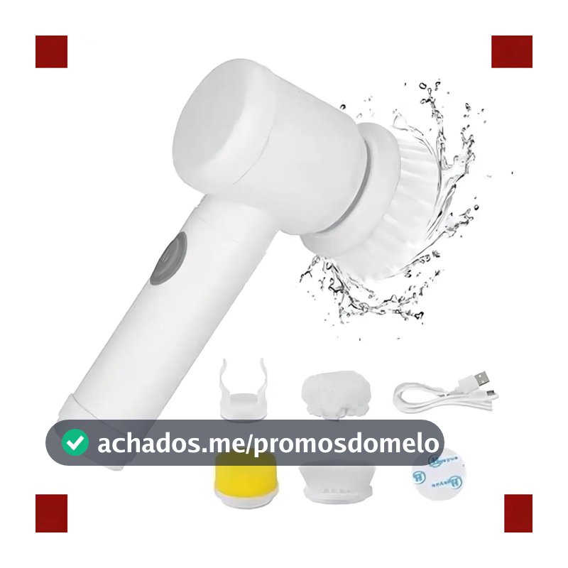 Escova de limpeza Elétrica Bivolt Giratória Recarregável Esfregão Limpa Tudo Casa Banheiro Cozinha