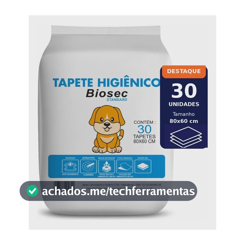 Tapete Higiênico 80x60 Para Pet Cachorro Cães 30 Unidades Descartável Com Fitas Adesivas Anti Odor Atrativo Canino Biosec Standard