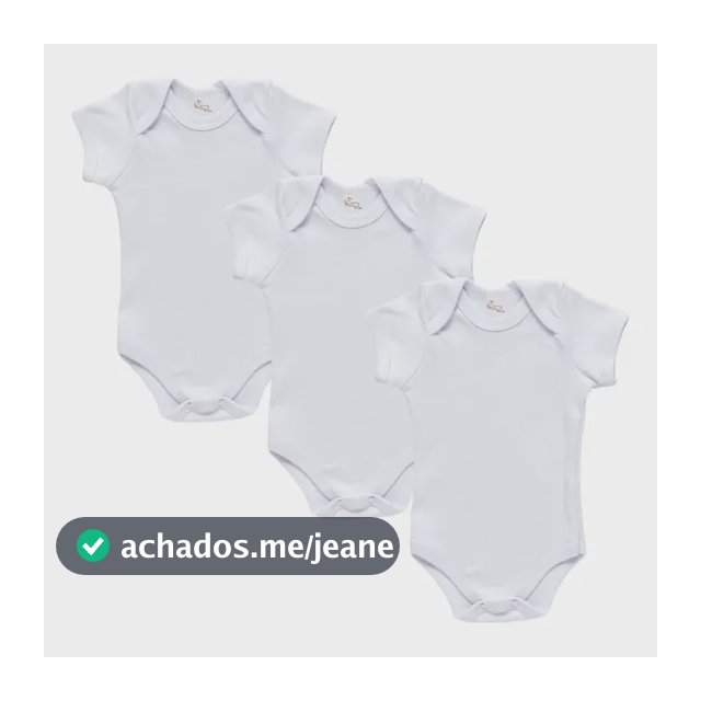 Kit Body Bebê Branco 3 Peças Manga Curta 100% Algodão