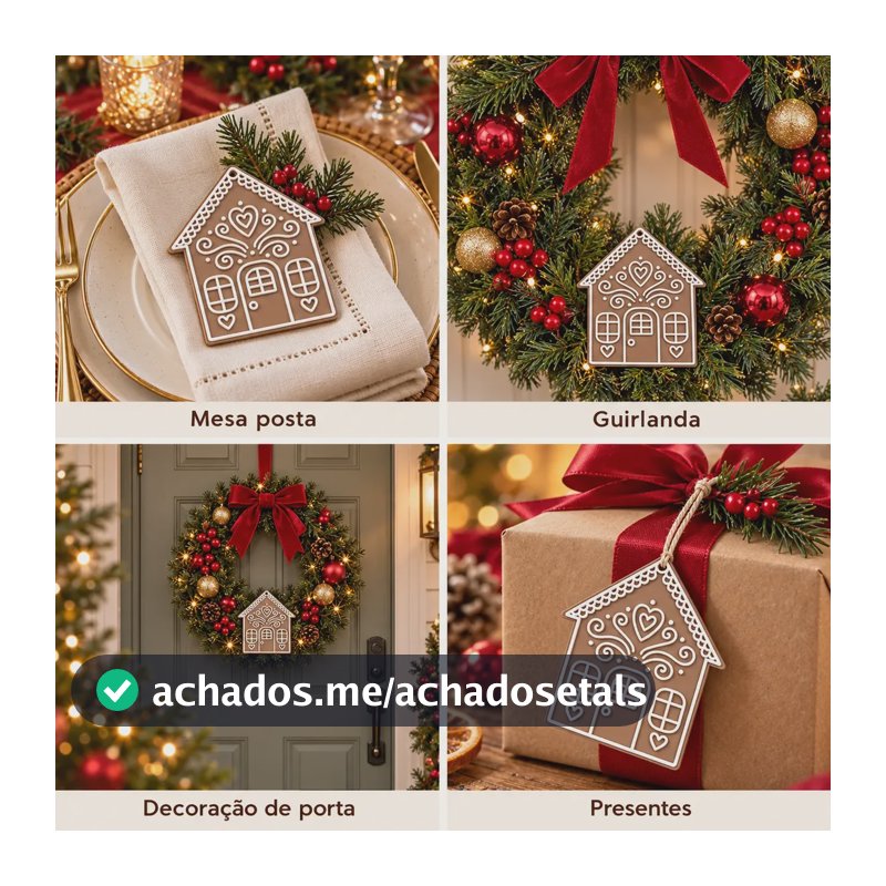 Kit 3 Enfeites Natalino Casinha Decoração Guirlanda Mesa Marrom-claro Casinha Gingerbread Natal Decoração