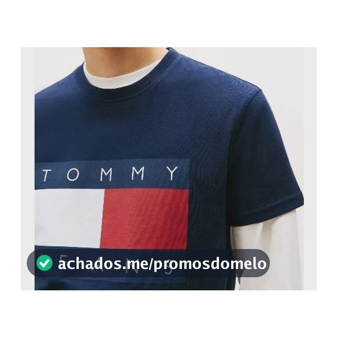Camiseta Tommy Jeans Masculina Abdm0dm22645 Dark Night Navy Bandeira Tommy Jeans Em Silk G Silk Logo Tommy Jeans
