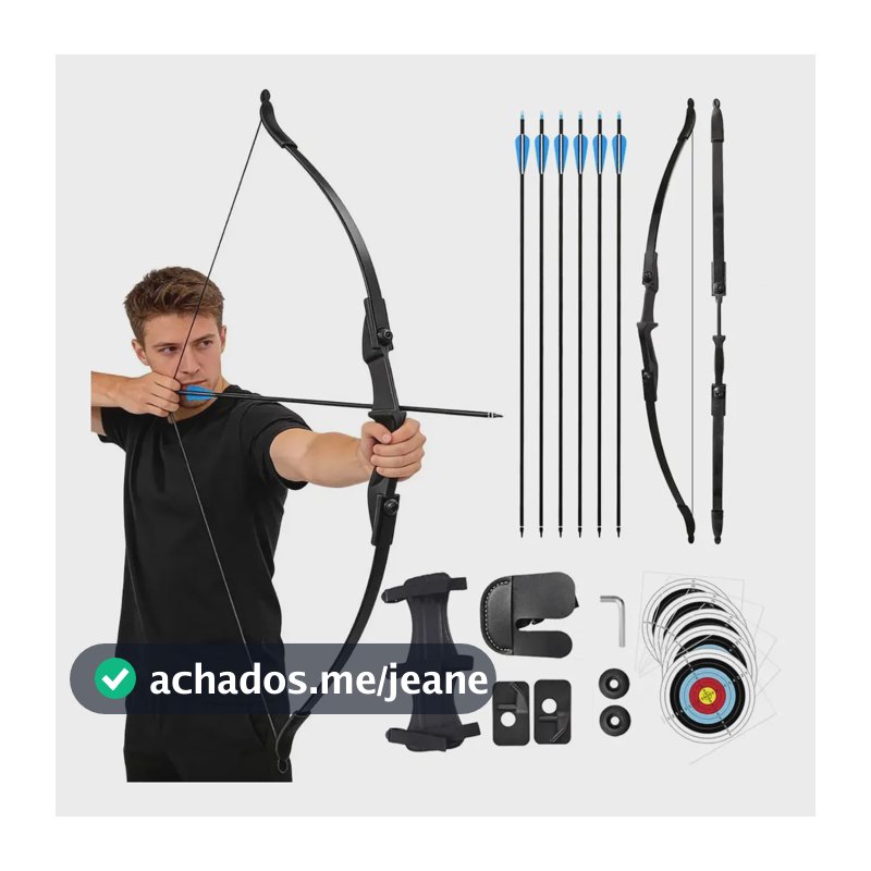 Kit Arco E Flecha Profissional 40lbs Com 6 Flechas + 5 Alvos Preto Ambidestro