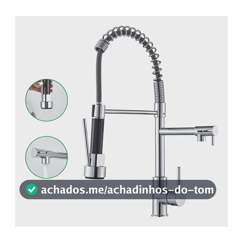 Torneira Gourmet Cozinha 50cm Metal Spray Duo Monocomando Acabamento Cromo Polido Espelhado Cor Cromado Winda