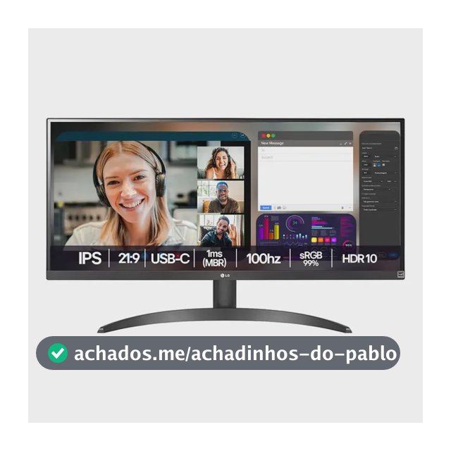 Monitor LG UltraWide - Tela IPS de 29", 21:9, HDR10, sRGB 99%, 100Hz, Preto- 29WQ500B