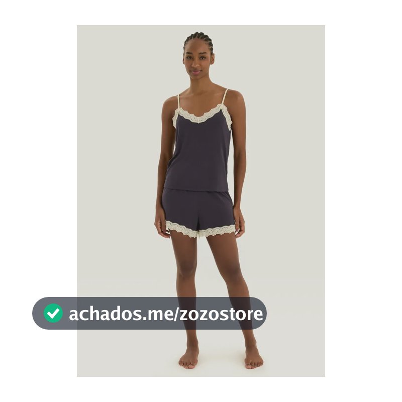 Pijama Curto Feminino Em Viscose Com Renda Hering Azul M