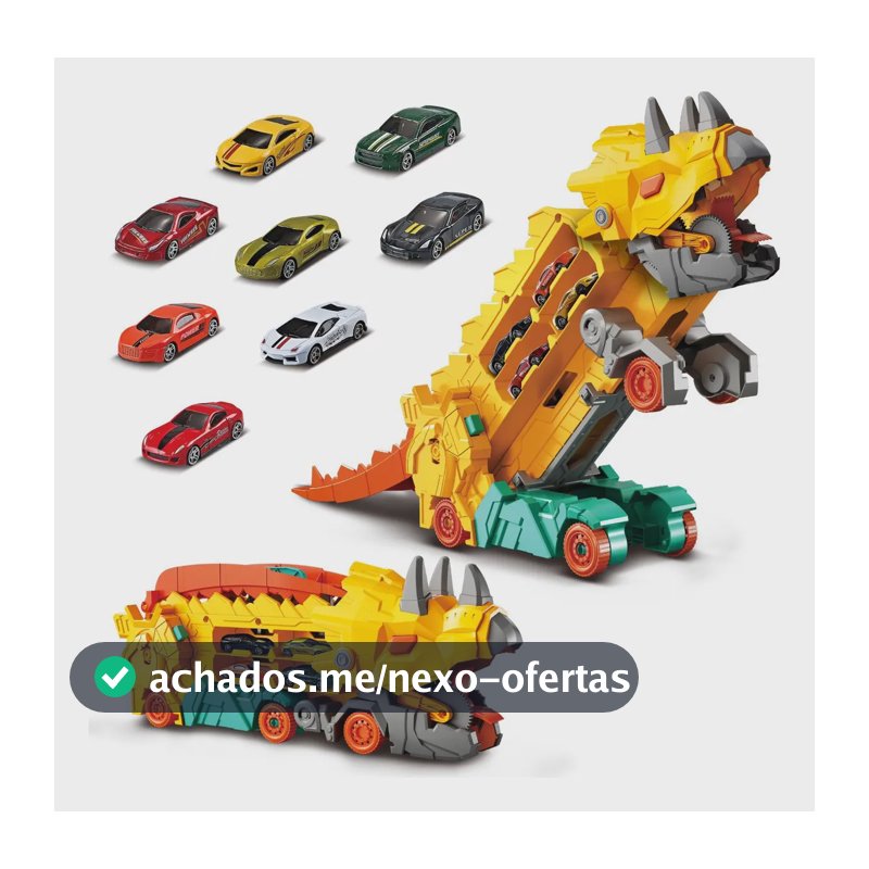 Caminhão Dinossauro Pista Com Carrinhos Maleta Transporte Cor Amarelo