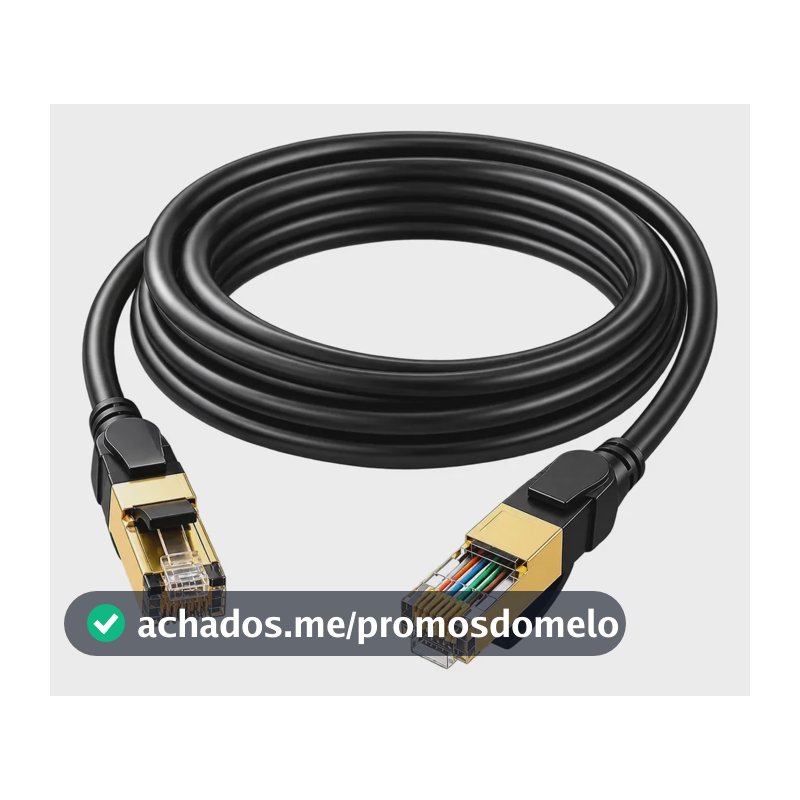 Cabo De Rede Cat8 2m 40gbps Rj45 2 Metros Banhado A Ouro Cobre Crimpado Preto 26awg Cabo De Internet Alta Velocidade Ethernet Compatível Com Roteador Modem Computador Notebook - QueroCase