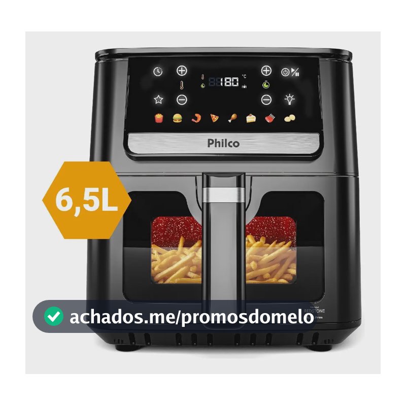 Air Fryer Philco 6,5L Visor Glass e Redstone 1700W PAF65A