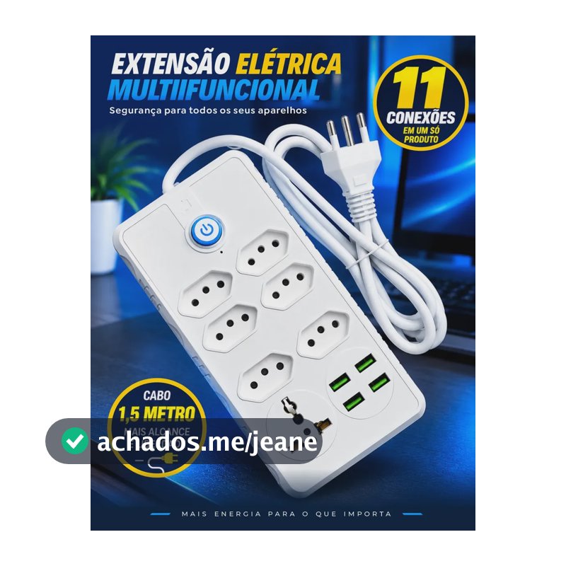 Extensão Elétrica Filtro de Linha 6 Tomadas 1 Universal 4 USB Carregamento Rápido Bivolt Cabo Reforçado 1,5 Metros Régua de Energia com Botão Liga Desliga HW Para Casa Escritório Notebook Celular