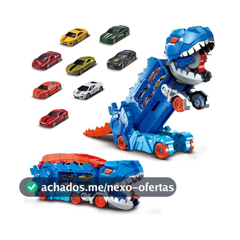 Caminhão Dinossauro Pista Com 4 Carrinhos Maleta Transporte Cor Azul Brinquedo Infantil Educativo Menino Super Brasileirinho