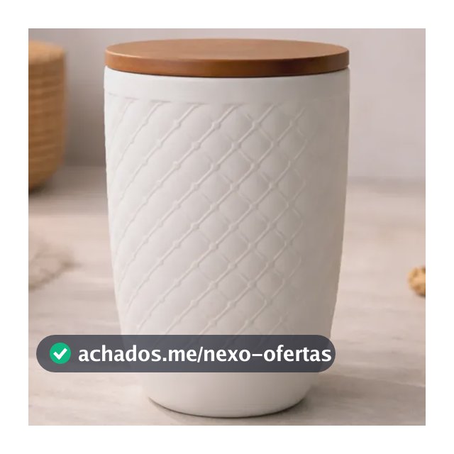 Potiche Pote Cerâmica Branca Textura Matelassê Tampa Madeira