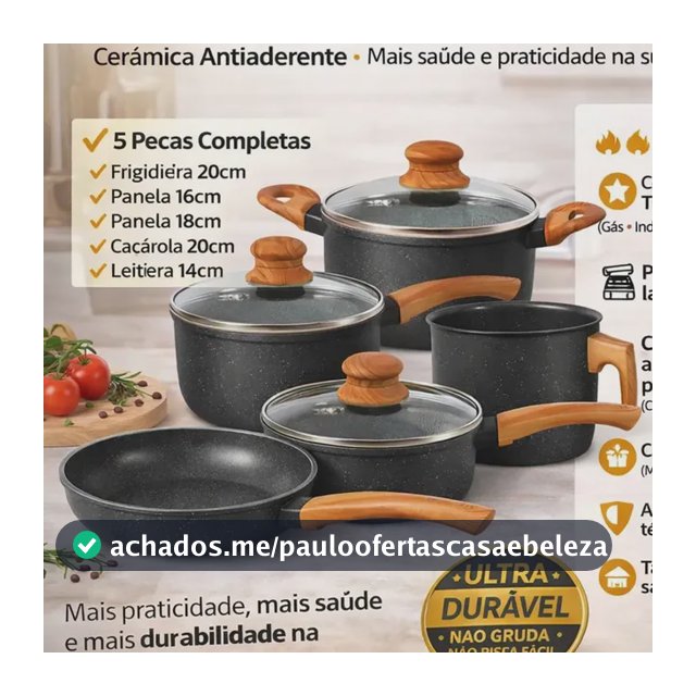 Jogo De Panelas Cerâmico Triplo Indução Vitrex Ecoglid 5 Peças Cor Preto Granito