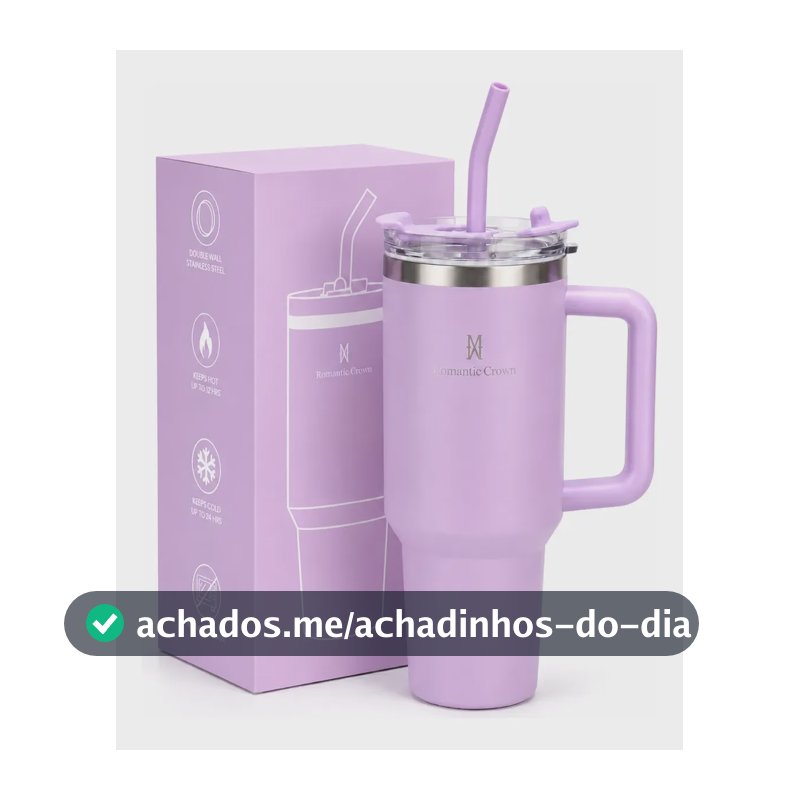 Copo Térmico Gigante 1,2l Inox Com Tampa Inox Canudo Escova Roxo Claro Cor Pura / Material Fosco