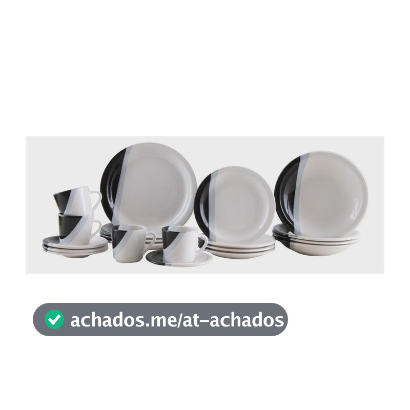 Aparelho De Jantar E Chá Cerâmica Brasília 20 Peças Branco Branco E Preto