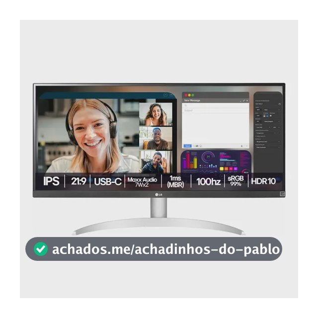Monitor LG UltraWide - Tela IPS de 29", 21:9, USB-C, 7Wx2 MaxxAudio, sRGB 99%, 100Hz , Branco- 29WQ600B