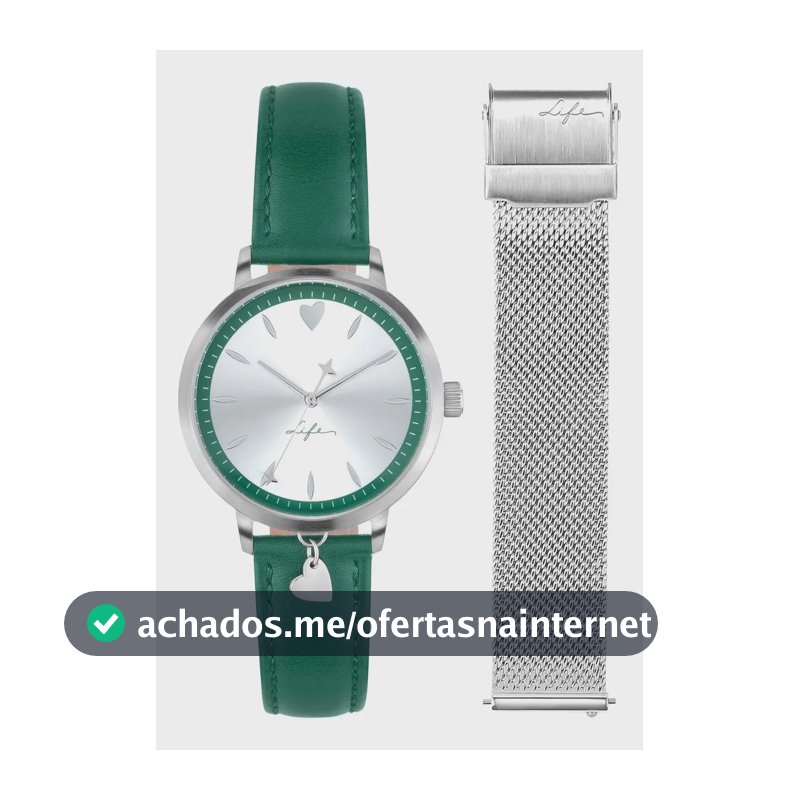 Relógio Life Lovely Feminino Aço Pulseira Couro Verde 3.6cm