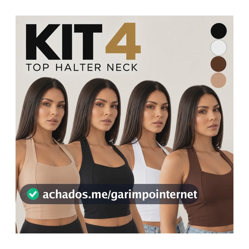 Kit 4 Regata Top Halter Blusinha Halter Neck Moda Gringa Preto+branco+marrom+nude Unico